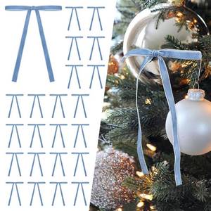 lot 6220 image: SIMISI RIBBON 24Pcs Light Blue Christmas Velvet Ribbon Bows Decorations Xmas Ornaments Vintage Decor for Tree, Wreath, Garland (38 Width, 5  7 inch)