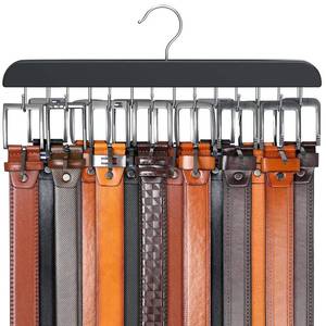 lot 6223 image: Belt Hanger for Closet Max 42 Belts, Sturdy Wood Belt Rack Closet Accessories with 14 Hooks Belt Organizer for Closet Organizers and Storage -Black 1 Pack