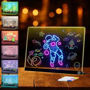 lot 6225 image: Exbelle 14�� LED Drawing Board 7 Colors Light Acrylic Dry Erase Lumiboard for Kids with Stand 2 Modes as Night Light for RoomStoreOffice Ideal Gift for Festival Decoration 7 Markers