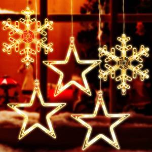 lot 7545 image: 5 Pieces Christmas Window Lights Decorations Christmas Lighted Sign Warm White Battery Operated Backdrop Silhouette String Lights with Suction Cup Hook for Outdoor Indoor Decor