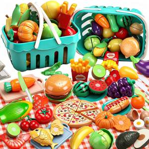 lot 7547 image: KONYXALU 120 PCS Play Food Sets for Kids Kitchen - Pretend Toys with Fruits, Vegetables, Meat, 2 Baskets & Mat- Educational Toys for 3 4 5 Year Old Boys & Girls - Ideal Gift for Christmas & Birthday