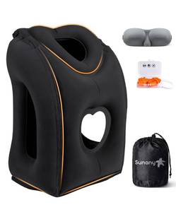 lot 7549 image: Sunany Travel Pillow, Upgraded Plane Pillow for Long Flights, Inflatable Neck Pillow Used for Airplanes,Cars,Buses,Trains,Office Napping with Eye Mask,Earplugs (Black)