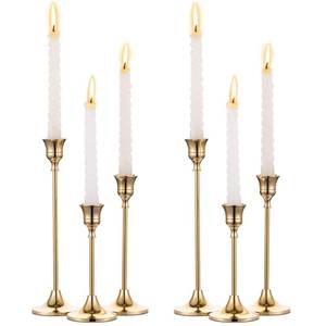 lot 7551 image: 2 Sets(6 Pcs) Brass Gold Metal Taper Candle Holders Candlestick Holders, Vintage Modern Decorative Centerpiece Candlestick Holders for Table Mantel Wedding Housewarming Gift