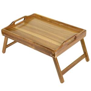 lot 7559 image: Utoplike Acacia Bed Tray for Eating, Breakfast Trays with Foldable Legs for Bed, Wood Folding Serving Table for Sofa
