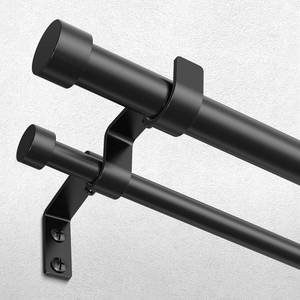 lot 7566 image: Black Double Curtain Rod, 36 to 72 Inch Dual Curtain Rods with Aluminium Modern End Cap Finials, 1 Inch Adjustable Heavy Duty Window Treatment Rods, Telescopic Metal Double Drapery Pole Set