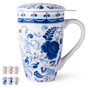 lot 7569 image: GBHOME Tea Mug with Infuser and Lid, 18 Ounce Large Ceramic Loose Leaf Tea Cup, Microwave, Dishwasher Safe Tea Steeping Mug, Pefect Gift For Tea Lover.