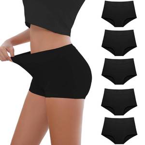 lot 8262 image: Migbean Womens Cotton Boy Shorts Underwear - High Waisted, Full Coverage, 5 Pack, Black