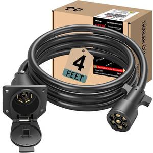 lot 8266 image: CXTM 7-Way Trailer Extension Cord Wire Cable(4FT), 7 Way Trailer Plug Socket Extension Cable, Wiring Harness 7 Prong Tow Wiring Connector Cord 7 Blade Trailer Wiring Connector Cord Wire (4ft)