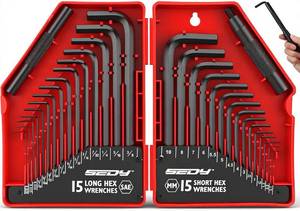 lot 8269 image: SEDY 32-Piece Hex Key Wrench Set, Metric and SAE Allen Wrenches (0.028-38 inch, 0.7-10 mm) L Shape Allen Keys, Chrome Vanadium Steelwith 2x Extension Handle