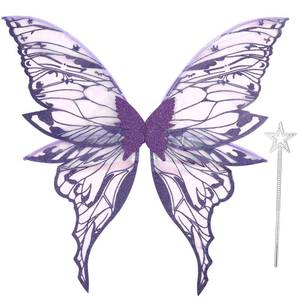 lot 8274 image: Fairy Wings for Adults Women 31.5x29.5 Fairy Costume Set Large Butterfly Wings for Halloween Party Purple