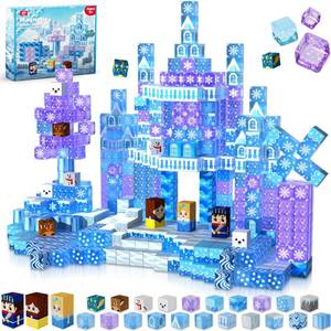lot 8278 image: Magnetic Blocks - 100Pcs 0.8in Magnetic Building Block for Kids Ages 4-8, Transparent Magnet Block Blue Princess Castle, Magnet Cubes Tiles Princess Toy for Girl 3 4 5 6 7 8-12 Christmas Birthday Gift