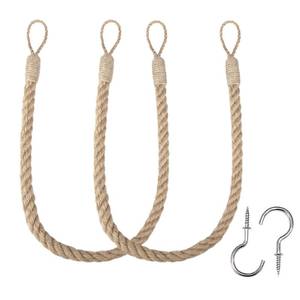 lot 8291 image: BEL AVENIR Jute Curtain Tiebacks Ropes Tie-Backs, Handmade Curtain Holdbacks Bohemian Style Woven TieBacks(Jute,2pack)