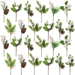 lot 11536 image: WILLBOND 24 Pcs Christmas Floral Picks and Spray Artificial Snowy Picks Christmas Greenery Stems Holly Pine Flower Pick Pinecones for Faux Xmas Crafts Party Festive Home Decor
