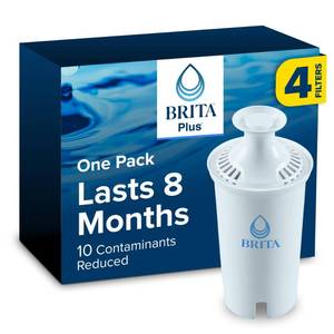 lot 11542 image: Brita Plus Water Filter, BPA-Free, High-Density Replacement Filter for Pitchers and Dispensers, Reduces 2x Contaminants, Lasts Two Months or 40 Gallons, Includes 4 Filters