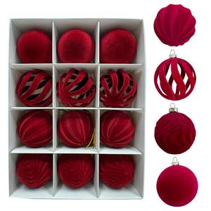 lot 11546 image: Velvet Christmas Balls, 12PCS Flocked Decoration Balls Ornaments Sets, Bulk Flocked Christmas Tree Ball Ornaments(2.2In) (Red)