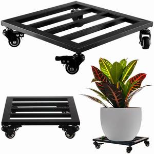 lot 11550 image: Large Metal Square Plant Caddy with Wheels 13.6�� Iron Wrought Rolling Plant Stand with Casters Heavy-duty Plant Dolly for Indoor and Outdoor Plant Pot Roller Base Square Plant Movers, Glossy Black