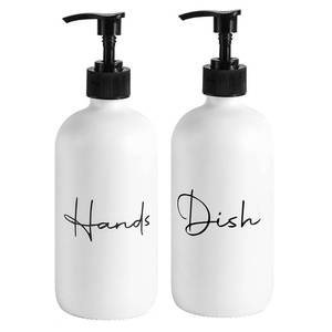 lot 11561 image: 17 oz Hand Soap Dispenser Glass Liquid Dish Soap Bottles, Refillable Empty Lotion Pump Bottles for Bathroom Decor, Kitchen Sink, Matte Design, White, Pack of 2