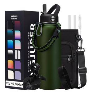 lot 11563 image: 40OZ Water Bottle Stainless Steel - Cold-48H & Hot-24H Vacuum Insulated Water Bottle with Straw & Chug Lid, Strap Carrying Pouch, Paracord Handle & Flask Boot, Thermo Hydro Bottle for Hiking Cycling