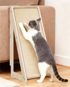 lot 11567 image: Aechonow 26.4 Sisal Cat Scratcher Ramp for Indoor Large Cats, Vertical Scratching Post, Wooden Cat Furniture