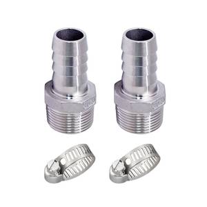 lot 12360 image: Pysrych Stainless Steel 304 Hose Barb Fitting, 58 Barbed x 34 NPT Male Straight Adapter Connector with 2 Hose Clamps, Pack of 2