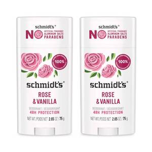 lot 12385 image: Schmidts Aluminum-Free Vegan Deodorant Rose & Vanilla with 24 Hour Odor Protection 2 Count for Women and Men, Natural Ingredients, Cruelty-Free, 2.65 oz