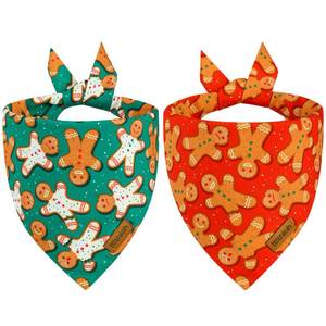 lot 12387 image: THLOH Christmas Dog Bandanas - 2 Pack Reversible Gingerbread Man Dog Scarf for Boy & Girl, Premium Durable Fabric, Festival Dog Bib, Holiday Bandana for Medium & Large Dogs (Large)