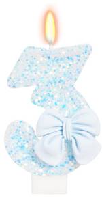 lot 12392 image: ElekFX Birthday Candle for Cake, Blue Bow Number Candles, 2.76 inch Number, Cake Topper Decoration for Birthday Party (Number 3)