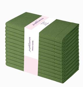 lot 12400 image: PurpleEssences Set of 12 Hemstitch Cloth Dinner Napkins 100% Cotton - Soft Durable Washable - Ideal for Wedding Christmas Holiday Winter - Perfect Everyday Use Table Linen 18x18 - Sage Green