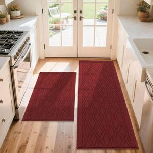 lot 13524 image: COSY HOMEER 60x24Inch35X24Inch Kitchen Rugs Sets Non-Slip Washable Kitchen Mats for Floor Polypropylene Absorbent Kitchen Runner for Kitchen Sink Hallway Entryway(Red)