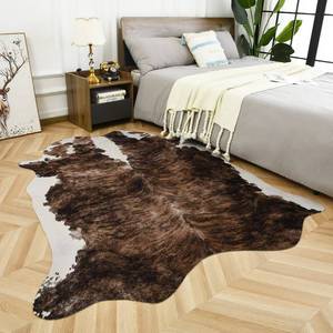 lot 13526 image: Easycozy Faux Cowhide Large Cow Print Rug - 4.7 x 5.2 Feet, Thickened Elastic for Bedroom, Living Room, Home Office, Western Decor