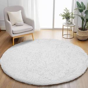 lot 13533 image: Puremy White Round Rug for Bedroom, 6x6 Fluffy Circle Area Rugs for Kids Room, Soft Shaggy Circular Carpet for Nursery Living Room, Non-Slip Home Decor Rug for Teens Room