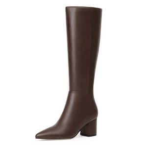 lot 13538 image: Easyfox Brown Womens Tall Boots Knee High Leather Boot Womens Knee High Brown Boots Chunky Heel Long Pointed Toe Fall Boot Size 10