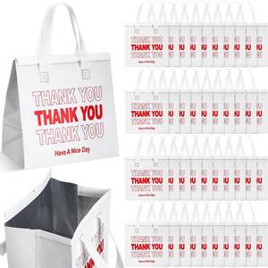 lot 13540 image: Aliceset 80 Pcs Thank You Insulated Bags for Food Delivery Bulk 9.5 x 9.5 x 6 Inch Thermal Insulation Bag for Cold and Hot Food for Travel Pizza Coffee Milk Catering Restaurant Picnic(White)