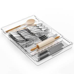 lot 13543 image: Large Expandable Silverware Organizer - Adjustable From 11 to 21.3 - Spatula,Gadget,Knife,Cutlery,Spoons and Forks Organizer,Clear Flatware,Silverware Tray,Utensil Organizer for Kitchen Drawers
