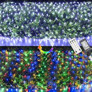 lot 13555 image: LYHOPE 12ft x 5ft 360 LED Christmas Net Lights, 11 Modes 30V Christmas Lights, Clear White-Multi Color Changing Mesh Decorative Net Light for Xmas Tree Bush Wedding Garden Outdoor Indoor Decor
