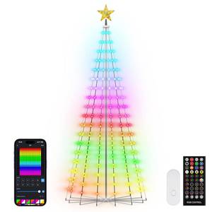 lot 13559 image: REYLAX 8FT Outdoor Christmas Cone Tree with 340 LEDs, RGB Color Changing Pre-lit Smart Christmas Tree Lights, DIY Lightshow, Music Sync, Outdoor Decoration Lights, App & Remote Control