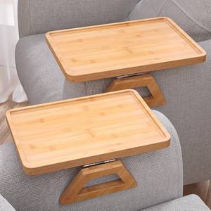 lot 13560 image: Danfoxer 2 Pack Couch Arm Tray,Bamboo Folding Sofa Tray,Sofa Armrest Trays Clip-On Couch Desk for Drinks,Snacks,Phone,Remote Control��Natural��