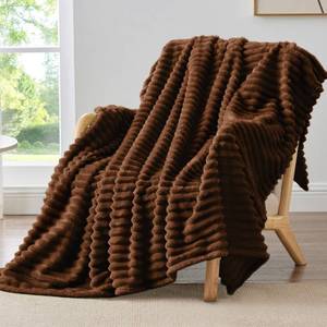lot 13562 image: BEDELITE Fleece Throw Blanket for Couch - 300GSM Soft & Warm Fluffy Chotolate Brown Blanket, Decorative and Giftable Striped Blankets for Women, Men, 50x60