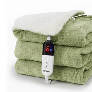 lot 13572 image: blunique Heated Blanket Electric Throw Waffle, 50x60 Inches Sherpa Fleece Fast Heating Blanket 6 Heating Levels & 4 Hours Auto Off ETL Certification, Sage Throw