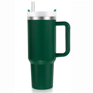 lot 13577 image: BELYQLY New Version 40oz Stainless Steel Vacuum Insulated Tumbler with Lid and Straw for Water, Smoothie and More, Iced Tea or Coffee (Christmas Green)