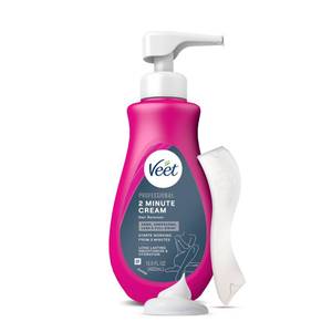 lot 14202 image: Veet Professional 2 Minute Cream for All Skin Types with Shea Butter, Full Bikini & Pubic Hair Removal, Dermatologically Tested, 13.5 FL OZ Bottle wSpatula
