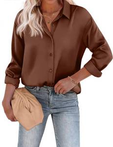 lot 14204 image: Chigant Satin Blouses Long Sleeve Silk Button Down Shirts Business Casual Dressy Blouse Brown