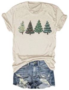 lot 14207 image: Womens Winter Christmas Tree Shirt Casual Xmas Family Party Graphic Tees Tops(108Beige-Tree,L)