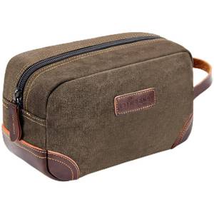 lot 14214 image: emissary Mens Toiletry Bag, Leather and Canvas Travel Toiletry Bag, Dopp Kit for Men, Travel Bathroom Bag Mens Shaving Kit, Travel Kit Small Bags for Men, Shaving Bag for Travel Accessories (Coffee)