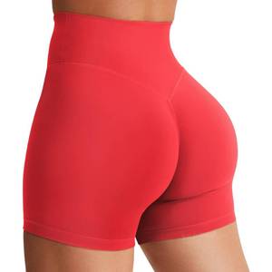 lot 14218 image: YEOREO Womens Biker Shorts 4.5  6 Workout Gym Shorts Craze High Waist Tummy Control Hidden Scrunch Running Yoga Red M