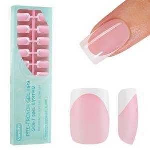 lot 14225 image: 150Pcs French Gel Nails, Vansiho French Tip Press on Nails Pink, Short Square Soft Gel Nails, Acrylic Fake Nails for Nail Art DIY 15 Sizes