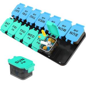 lot 14227 image: Large 7 Day Pill Organizer, XL AM PM Twice a Day Medicine Storage Box, Big 2 Week Pill Holder for Pills, Vitamins & Supplements, Travel Pill Case for Medication��BlueCyan��