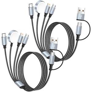 lot 14230 image: Travel Essentials 4 in 2 Multi Charging Cable for iWatch Charger(2Pack 5FT),USB AUSB C Multiple Charger CableCord for All Devices Compatible for iWatch UltraSE10-1,iPhone 17-11, Android,More