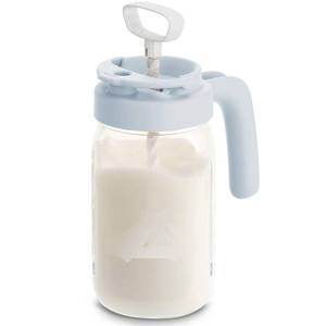 lot 14236 image: Papablic Glass Breastmilk Pitcher, Formula Mixing Pitcher with Mixing Handle Lid, Wide Mouth Mason Jar Mixer with Flip Locking Spout, Easy to Clean, BPA Free, Blue