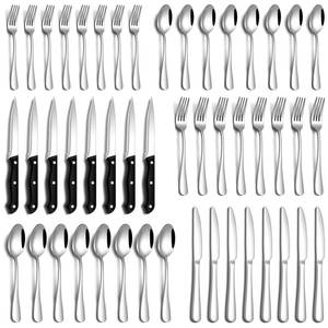 lot 14240 image: PHILIPALA 36 Pcs Silverware Set with Steak Knives Food-Grade Stainless Steel Flatware Set for 6 Mirror Cutlery Include Forks Spoons and Knives Set Dishwasher Safe Utensil Sets for Home Restaurant